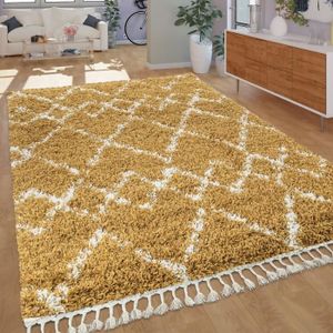 TAPIS Tapis Ethnique Jaune Poils Longs Shaggy Motif Losa