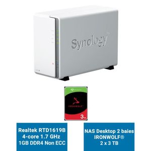 SERVEUR STOCKAGE - NAS  Synology DiskStation DS223J Serveur NAS IRONWOLF 6