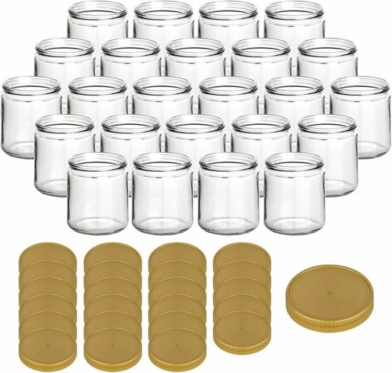 gouveo Lot de 48 Pots à Confiture 500g «Miel» avec Couvercles à Vis Abeille - Pots de Conservation avec Bouchon à Vis TO82 - Pots de Conservation Vides, Pots à Vis (HGTO500HB