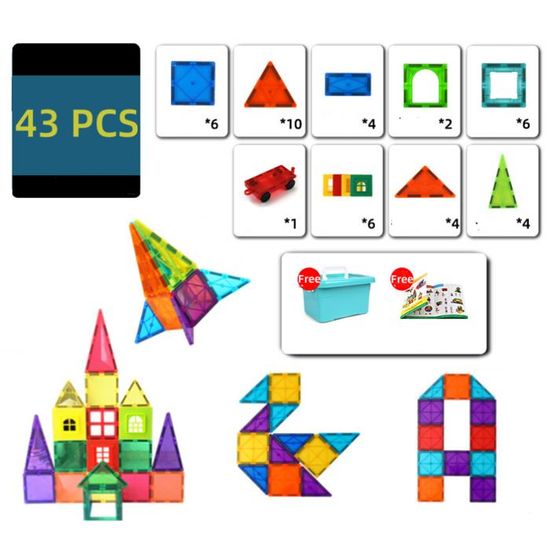 43 pièces de tuiles magnétiques pour enfants, blocs de construction 43 pièces de tuiles magnétiques pour enfants, blocs de construction