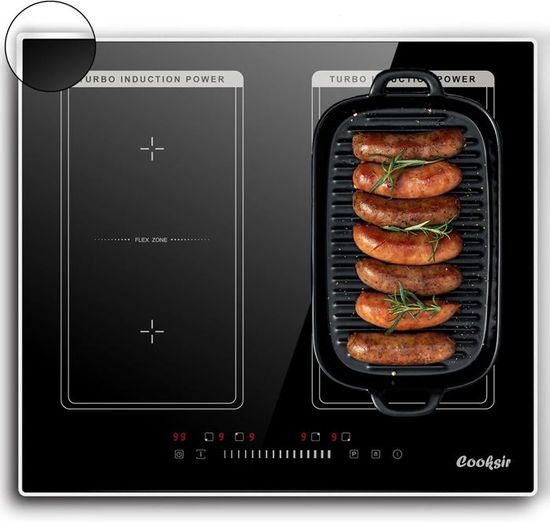 Plaque De Cuisson Vitrocéramique Cooksir 4 Feux - 60cm Encastrable - Cadre Inox - 6000W - Minuterie - Noir