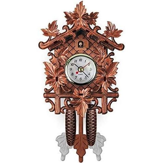 Horloge à Coucou En Bois - Style Forêt Noire Sculptée - 25x50 Cm - Sonnerie 7h-21h - Pour Salon, Chambre, Cuisine - Alimentation Piles - 9
