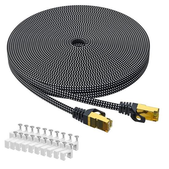 Cat 7 Câble Ethernet 3m, Snowkids Haute Vitesse Réseau 10Gbit/s 600MHz Plat  Tissage de Nylon