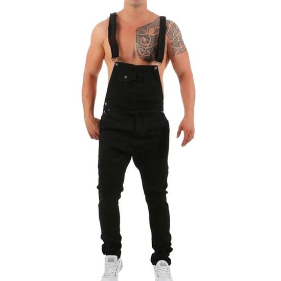 Salopette Homme En Denim Jeans - Combinaison Avec Bretelles Décontractée - Taille Moyenne
