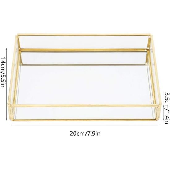 Plateau Miroir Doré Rectangulaire Vintage – Plateau Métal Cadre Doré Avec Fond Velours – Rangement Bijoux Maquillage Déco Chic