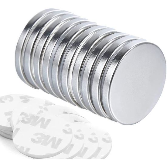 20 Aimants Néodyme Puissants - 15x2mm Auto-Adhésifs - Revêtement NiCuNi - Pour Frigo, Bureau, Bricolage
