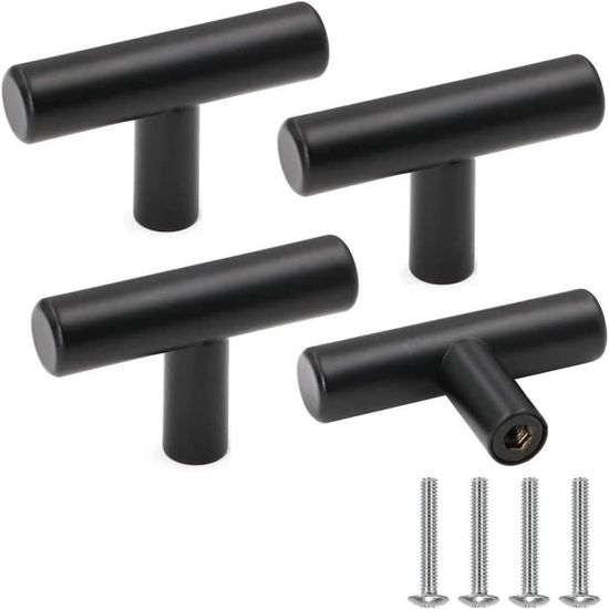 Lot De 10 Boutons De Portes Placards Tubulaires Inoxydable Noir Mat - Poignées Tiroirs Meubles