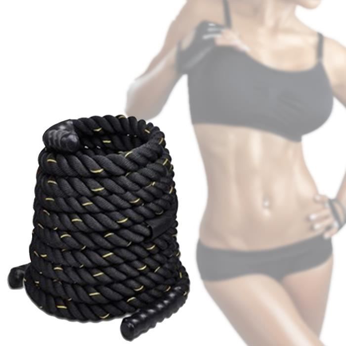 12M Battle Rope - LAIZERE% Corde Ondulatoire - Sport Exercice Fitness - 38MM - Noir avec de l'or.