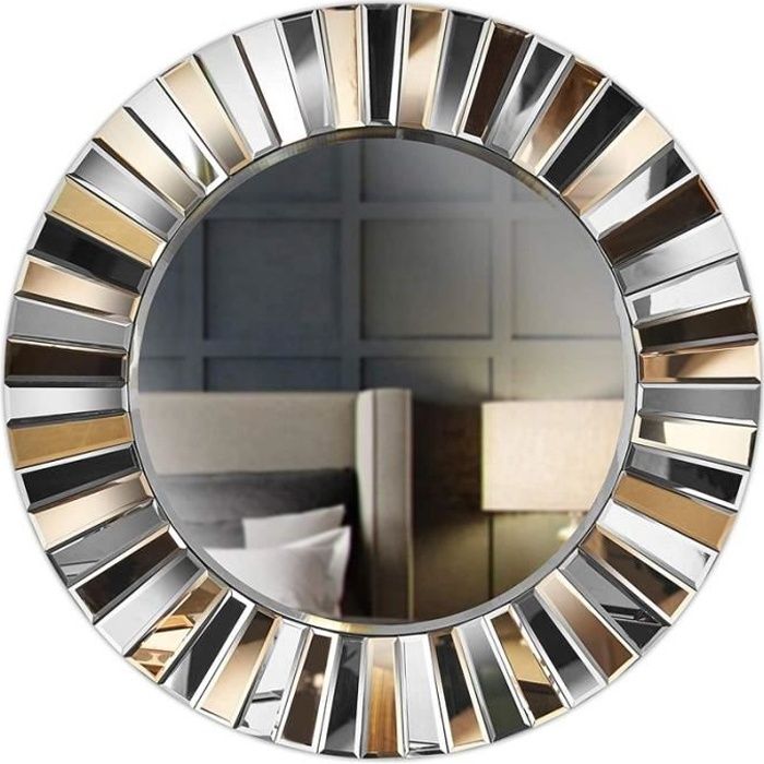 Miroir mural rond effet miroir 3D, salon, couloir (or rose)