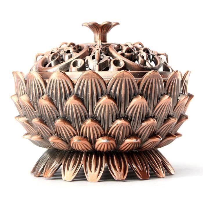 Vintage rétro encens lotus fleur bol brûleur de palais de la chine royal rouge antique cuivré 6 X 7 cm S Ve14993