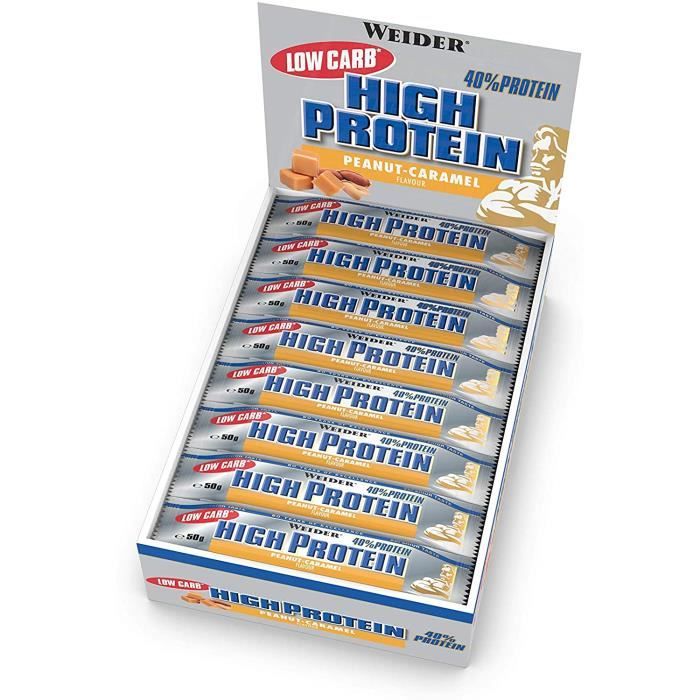 Weider 40% Protein Low Carb Barre Peanut Caramel 24 x 50 gm