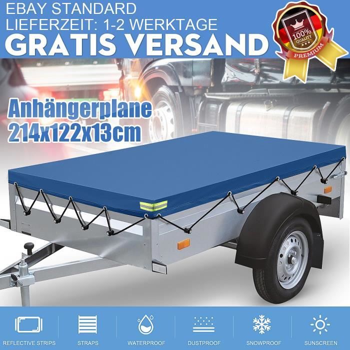 214cmx122cm Bache Housse Protection Couvre Remorque Étanche Ceinture Bleu