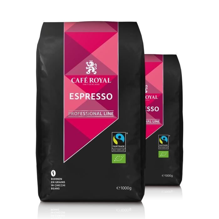 CAFE ROYAL PRO - LOT 2 X 1KG CAFE GRAINS - ESPRESSO BIO - Café en Grains Bio - Certifié Max Haavelaar
