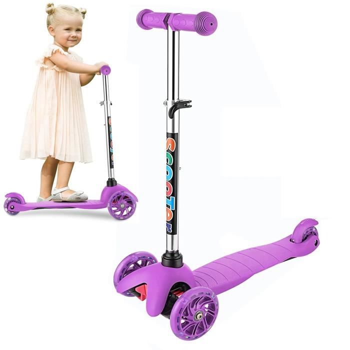 Trottinette Enfant Pliable Garçon Fille 3-12ans 4 Roues(2+2 en 1) LED Hauteur Réglable Roulement ABEC-7 Sécurité Freinage Progressif