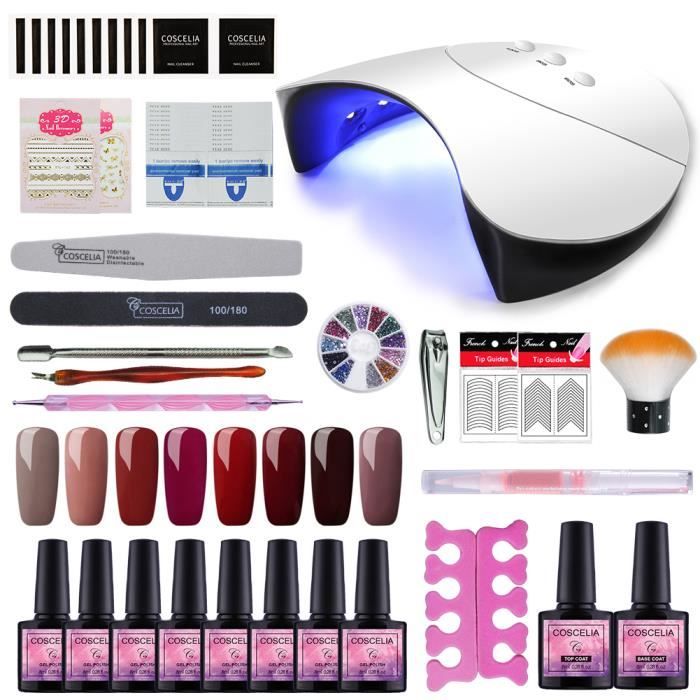 Coscelia 36W LED/UV Lampe Machine Kit 8 Flacons Vernis Semi Permanent Nail Gel Brosse Accessoires Nail Art DIY Outils Manucure