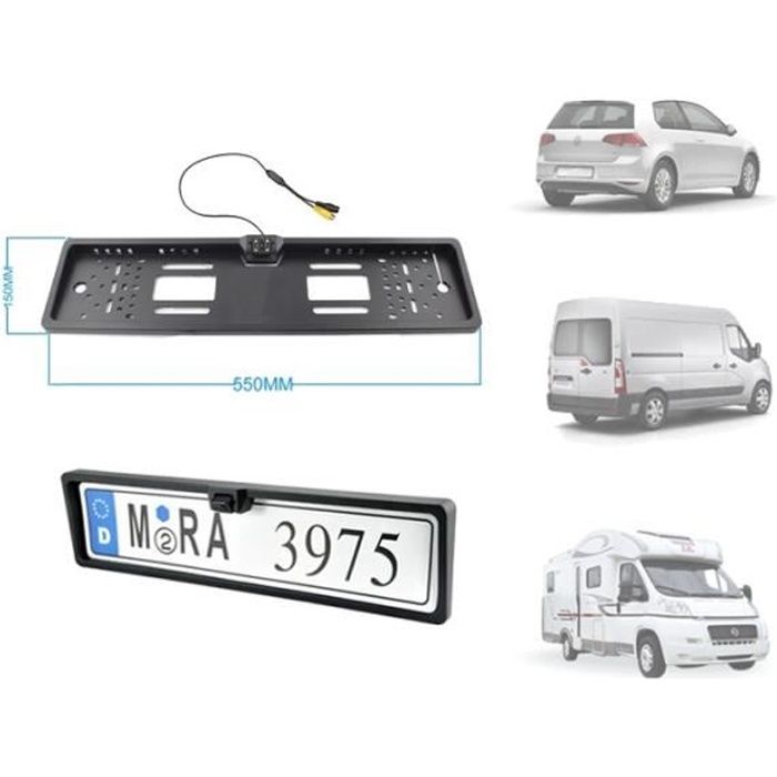 Mini Caméra voiture support plaque d'immatriculation - Fixation avant / arrière - Angle 170° LED IR Nuit - Waterproof