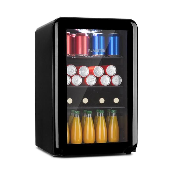 Klarstein PopLife - Réfrigérateur á boissons 70 litres , double porte vitrée, classe A+ - Design rétro noir