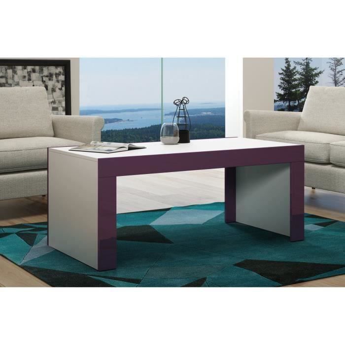 Table basse en MDF Blanche mat et bordure mûre laquée 120 cm