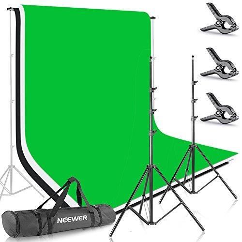 Neewer 2,6M X 3M Support Système de Toile de Fond avec 1.8M X 2.8M Backdrop (Blanc, Noir, Vert) pour Portrait, Photographie Produi