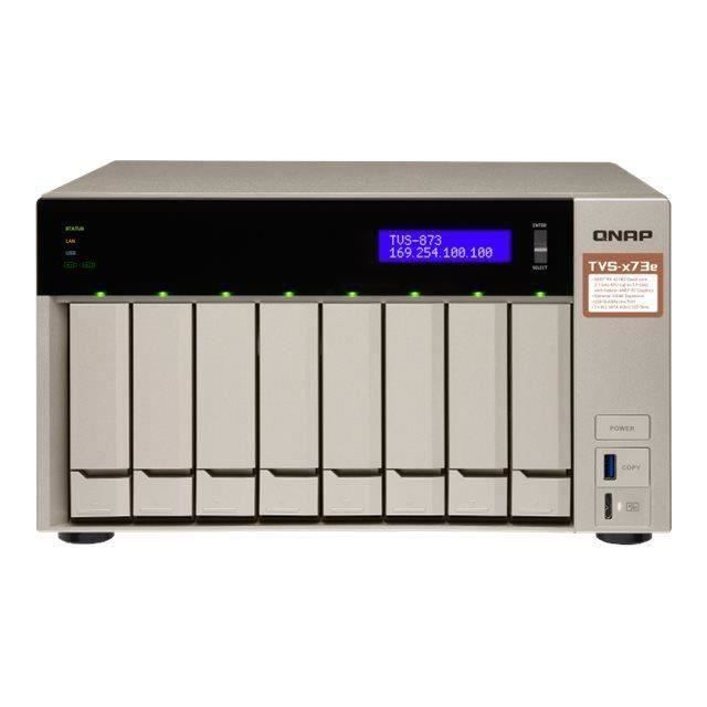 QNAP TVS-873E Serveur NAS 8 Baies SATA 6Gb-s RAID 0, 1, 5, 6, 10, 50, JBOD, disque de réserve 5, 6 disques de secours, 6-TVS-873E-8G