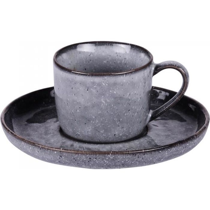 Tasse et soucoupe à café 11 cl stone (lot de 6) - Table Passion Gris