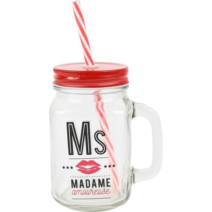 Gobelet en verre avec paille Monsieur/Madame Amoureux Madame