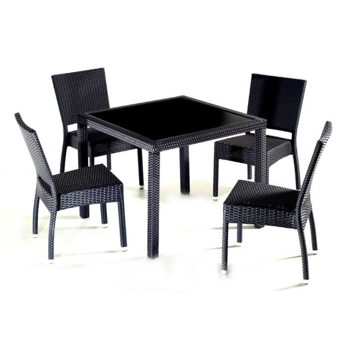 salon de jardin table carrée en résine tressée 4 places