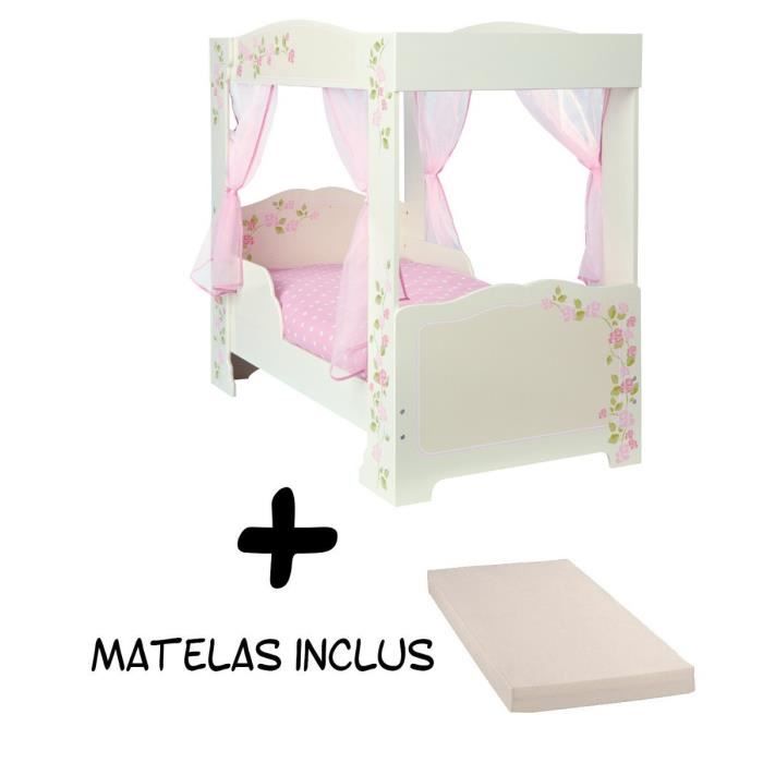 Lit fille Princesse à baldaquin + Matelas