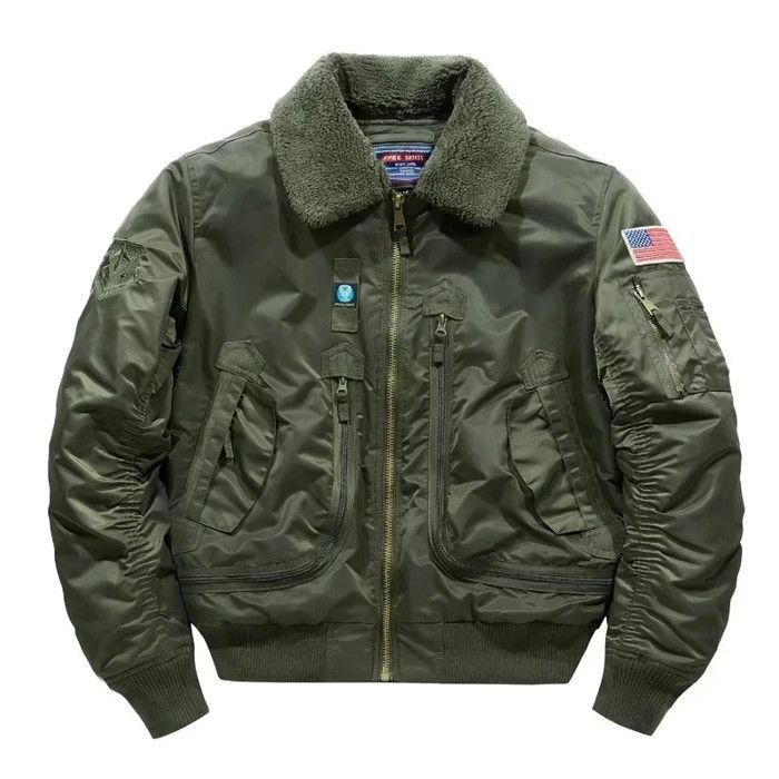 Blouson aviateur vert armee a grandes poches pour homme pardessus de pilote de l vestes s epaisses chaud hiver vert militaire Blanc Cdiscount Pret a Porter