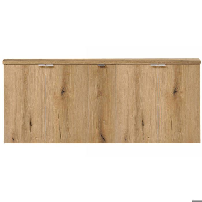 Meuble sous lavabo double avec 5 portes NEWPORT 140 x 60 x 40 cm effet chêne Meuble sous lavabo double avec 5 portes NEWPORT 140 x 60 x 40 cm effet chêne