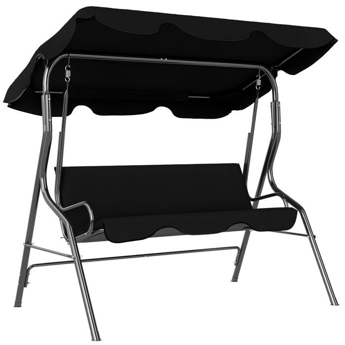 Balancelle de jardin - Outsunny - 3 places - toit inclinaison réglable - coussins assise dossier - acier polyester - noir