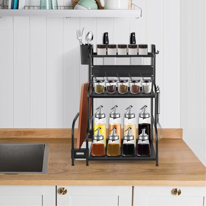JEOBEST Étagère de Rangement 3 Niveaux - Étagère à Épices Cuisine - Porte-Épices en Métal - 38 X 22 X 56cm - Organisateur