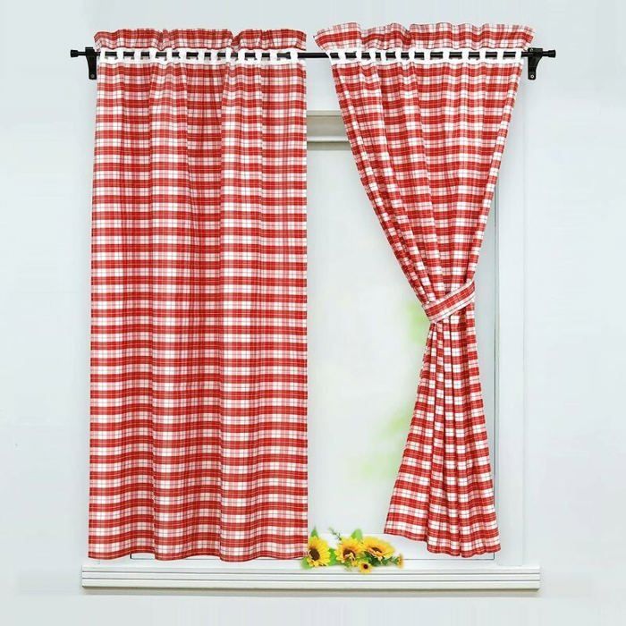 Lot de 2 rideaux occultantsavec 2 embrasses style maison de campagne Polyester rouge BxH 80x120cm ODIPIE