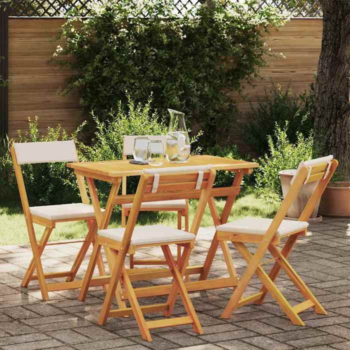 vidaXL Ensemble Bistro Pliable 5 Pièces avec Coussins en Bois Massif d'Acacia - vue 3