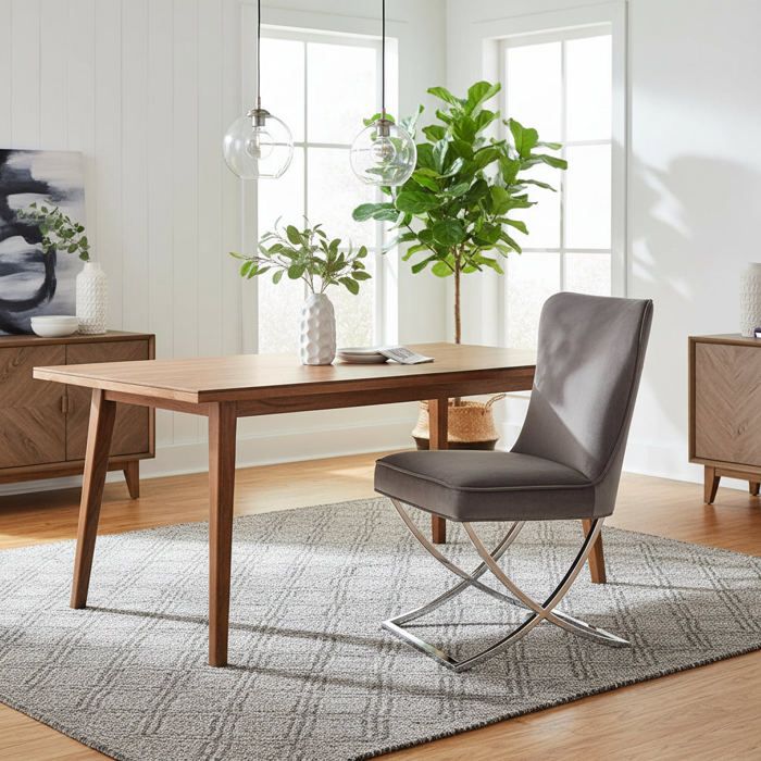 Lot 2 Chaises Salle à Manger Gabrielle Capitonnées Velours Taupe Pieds Chrome 59x52x95cm