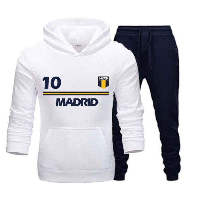 Jogging Homme Football – Style Madrid – Blanc et Bleu Marine - - Blanc