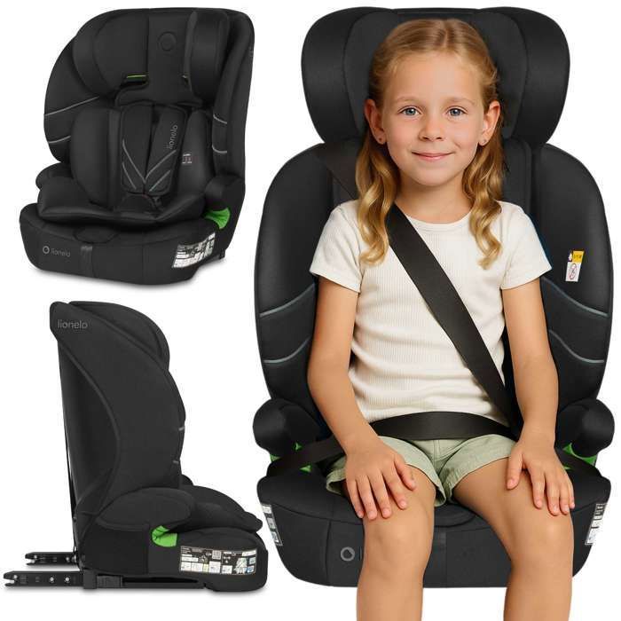 Siège auto évolutif LIONELO Levi Fix i-Size - ISOFIX - 76-150 cm - Assise large - Groupe 1/2/3 - Noir