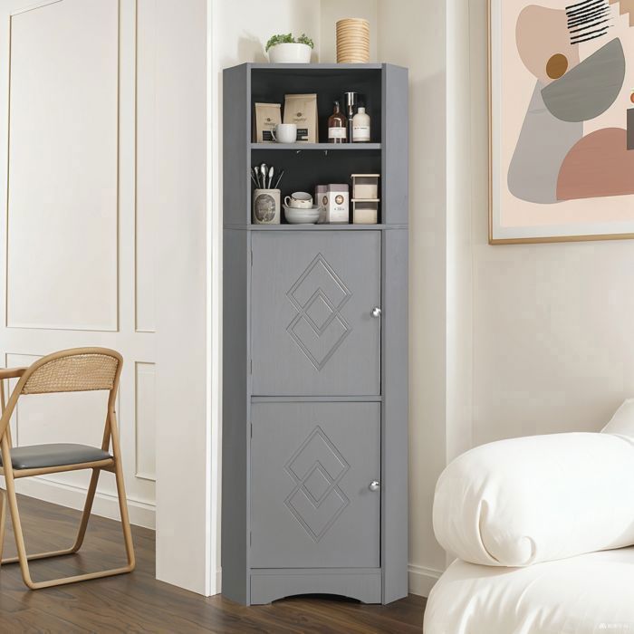 Armoire salle de bain avec deux compartiments de rangement compartiment ouvert avec plancher dinsertion réglable 36 5x36 5x155 cm