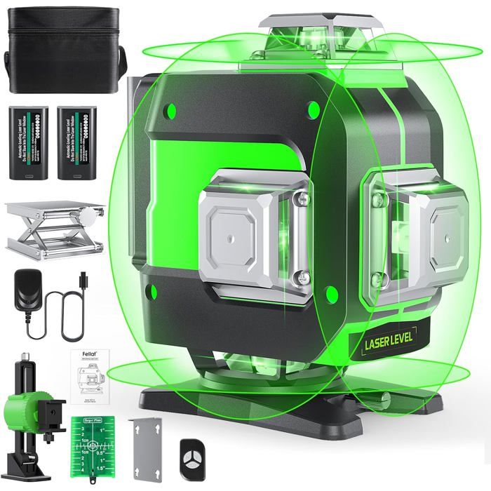 Niveau Laser, FELLAT 4 x 360 ° Autonivelant Laser Chantier 4D 16 Lignes ...