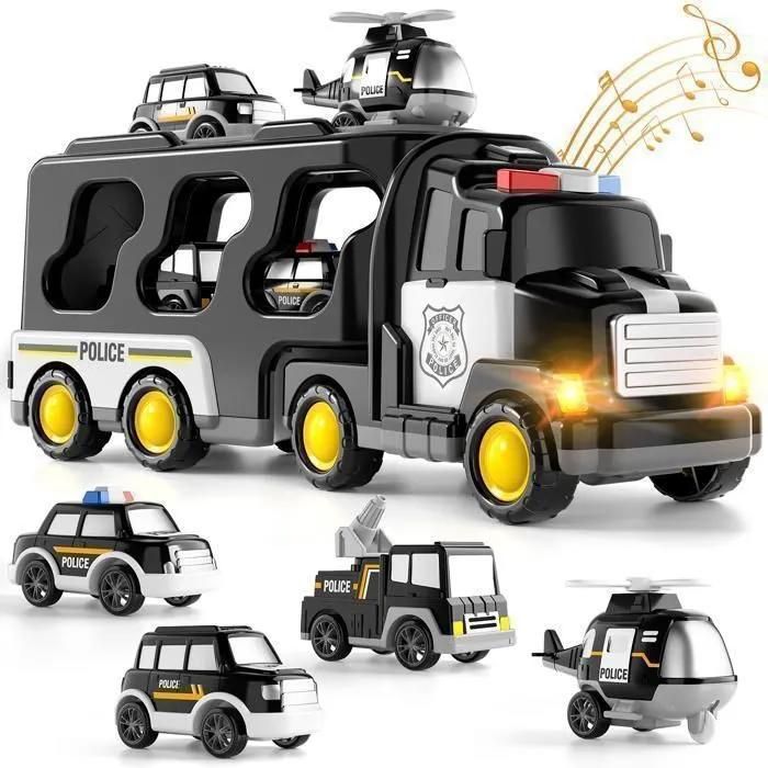 Camion jouet – Voiture de police à friction 5 en 1 – Convient aux enfants de 3 à 6 ans – Noir
