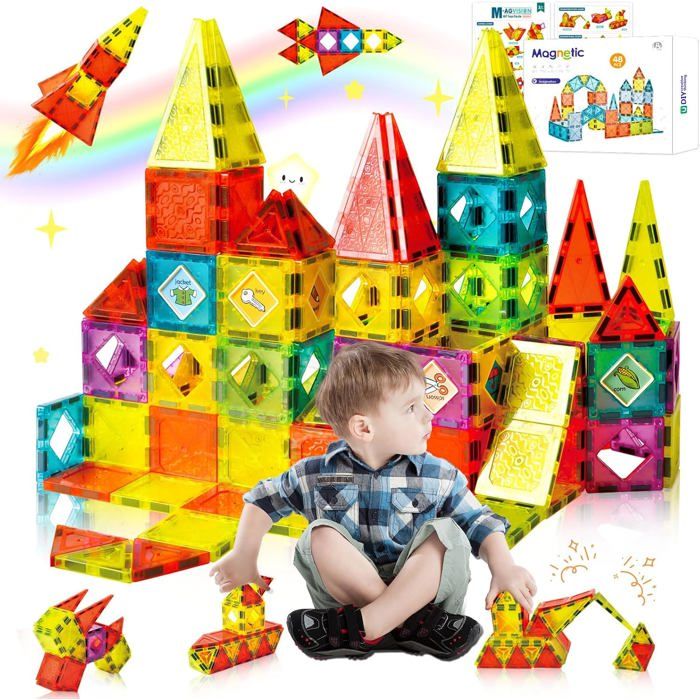 Jeu De Construction Magnétique Pour Enfants - Blocs Éducatifs 3 Ans Et Plus - 72 Pièces Colorées