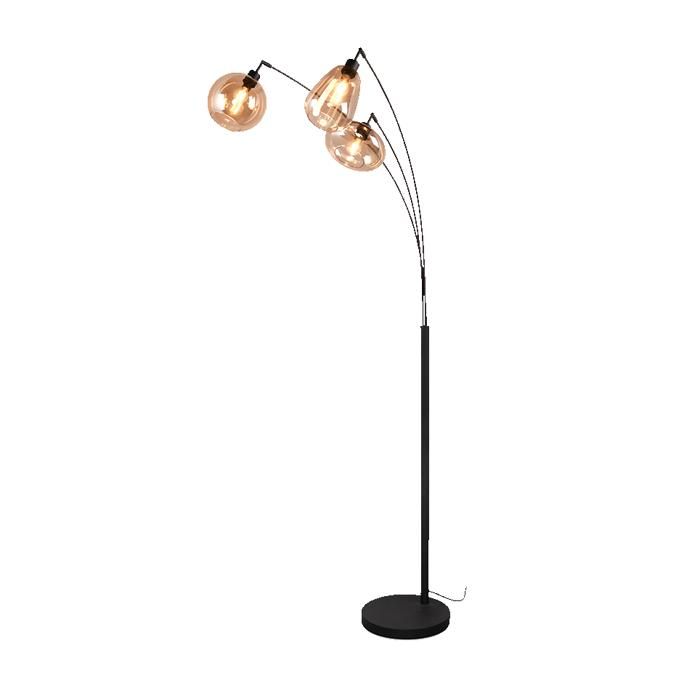 Lampadaire 3 lampes culot E14 max 10W noir mat verre ambre - Trio - Lumina
