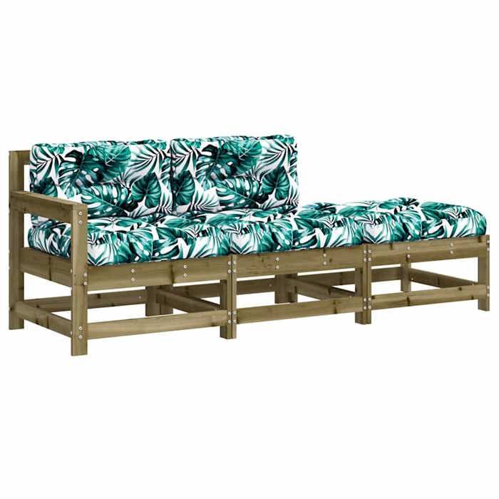 @FRENCH Salon de jardin dextérieur - TOP VENTES - Canapé modulable 3 pcs avec coussins - bois de pin imprégné 5614241