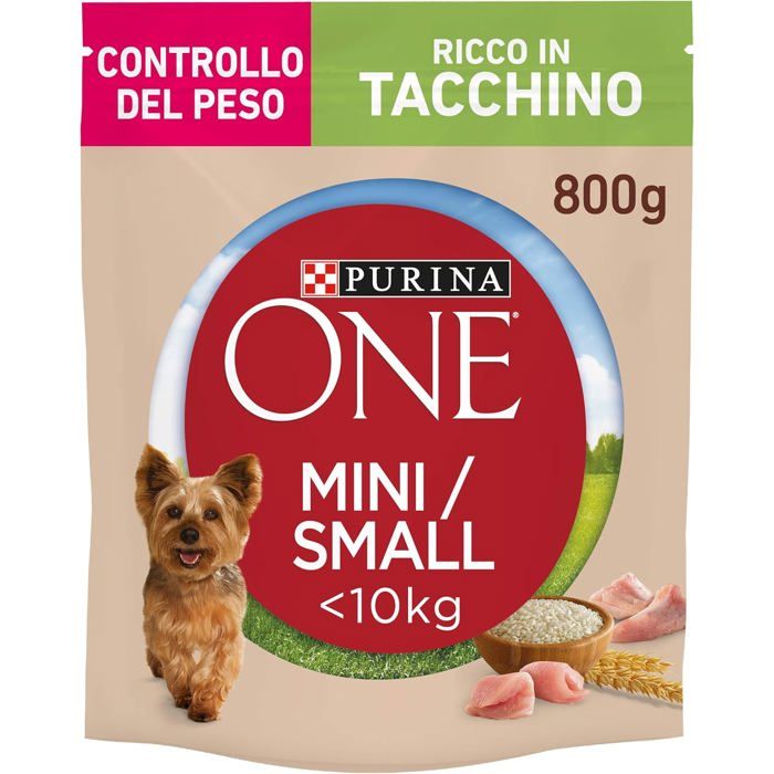Croquettes pour Chien - PURINA ONE - Mini Riche en Dinde - Contrôle du poids - Avec riz - Lot 8 x 800 g