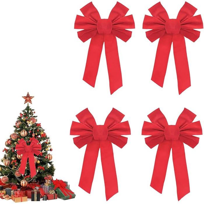 4 x Red Velvet Christmas Bows Decorative Bows 25 x 45 cm for Christmas ...