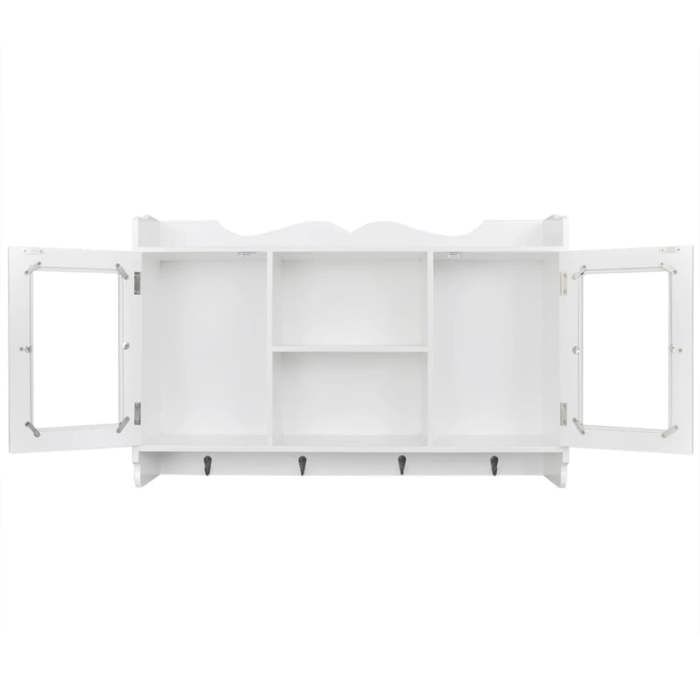 Vitrine murale en MDF blanc - WIENS - 68x17x44 cm - Blanc - Système de montage invisible - 2 portes en verre