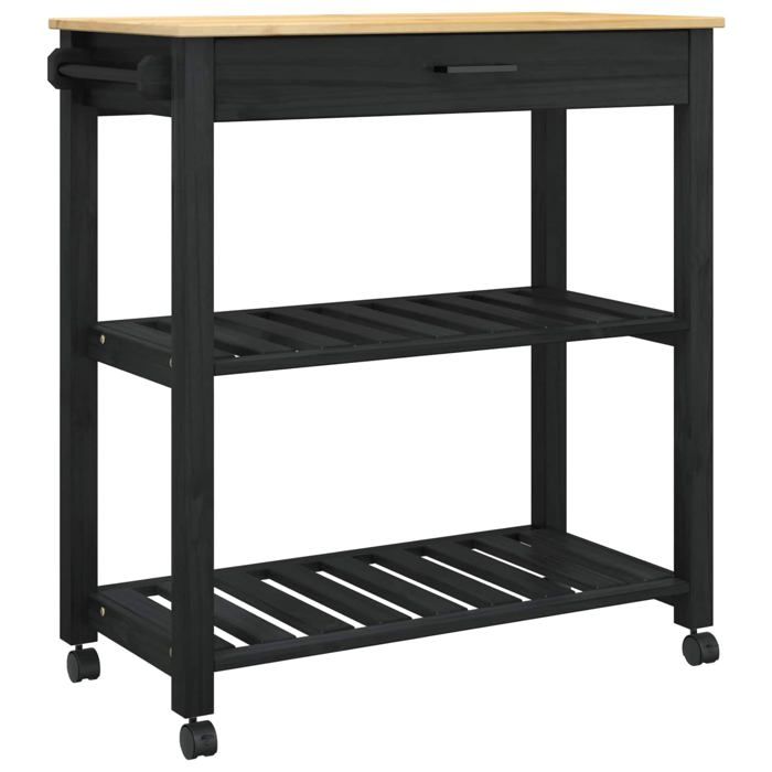 Chariot de cuisine moderne - vidaXL - Noir - 885x40x84 cm - Roues - Grand espace de stockage - Bois et métal