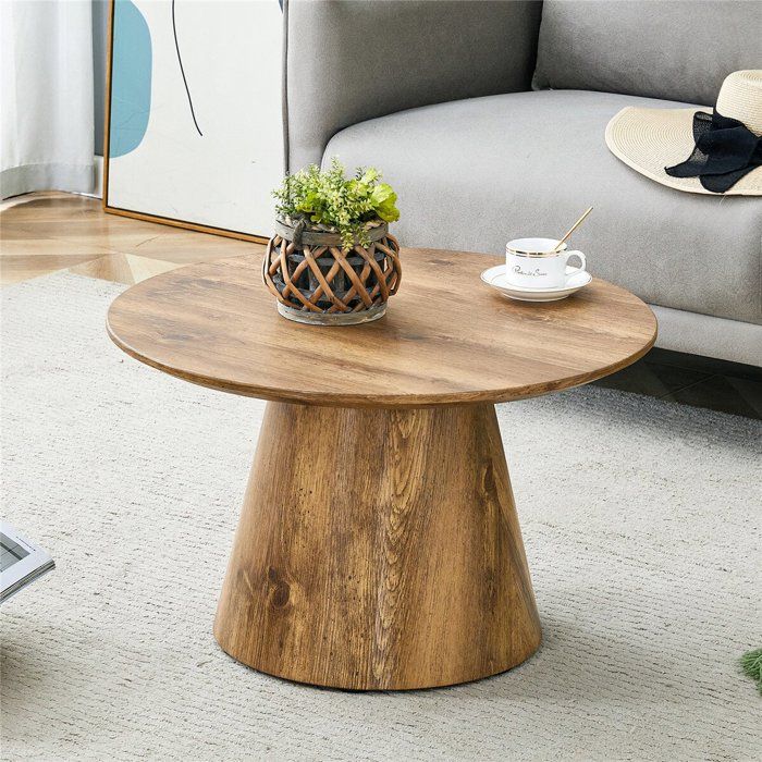 Table Basse Salon Bois Noyer Industriel Petite Table Basse de Salon Ronde Minimaliste Design pour Balcon et Chambre 60x60x35 cm