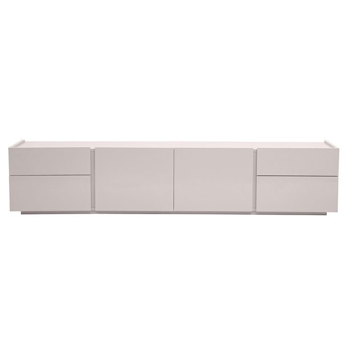 Miliboo - Meuble TV design beige laqué brillant avec rangements L200 cm ISAURE Miliboo - Meuble TV design beige laqué brillant avec rangements L200 cm ISAURE