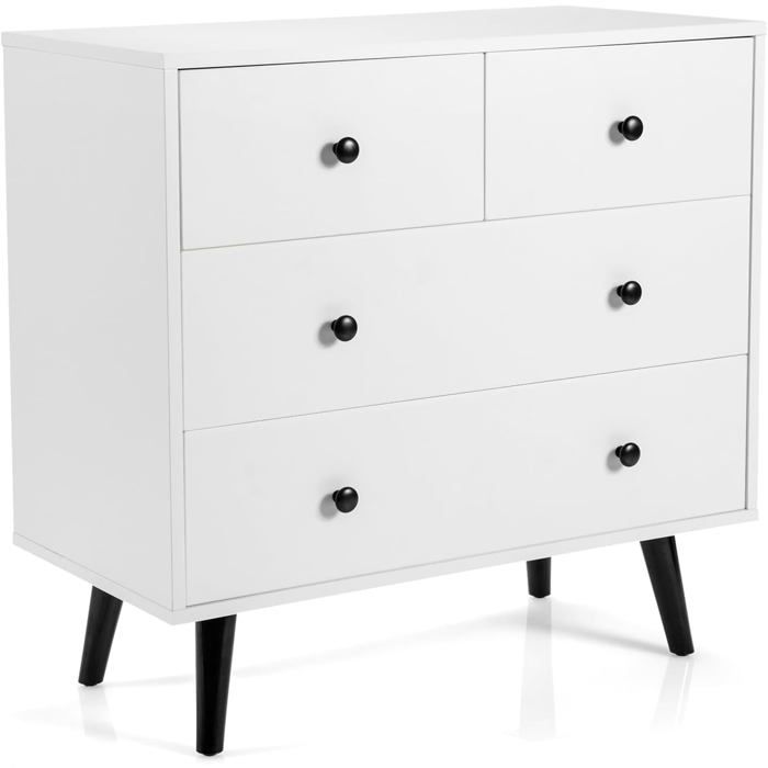 GIANTEX Commode à 4 Tiroirs Pieds Robustes Meuble de Rangement pour Chambre Couloir Entrée 80 x 395 x 76 cm Blanc